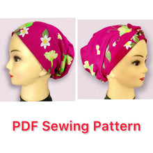 Load image into Gallery viewer, Heard Wrap / Bonnet / Turban / Hair Cap / Chemo Hat Sewing Pattern - PDF