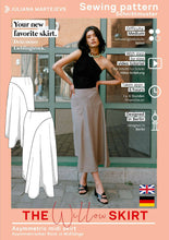 Load image into Gallery viewer, Asymmetric Midi Skirt Sewing Pattern - PDF