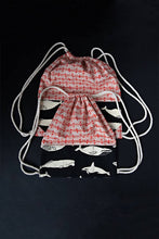 Load image into Gallery viewer, Philip backpack. A free PDF pattern featuring drawstring closure with pockets inside and outside. Available in two sizes. Full size and half pint. Philip is the perfect companion to all of you adventures.