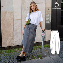 Load image into Gallery viewer, Asymmetric Midi Skirt Sewing Pattern - PDF