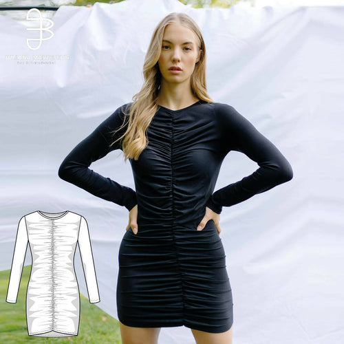 Short Dress Long Sleeve Ruched Sewing Pattern - PDF