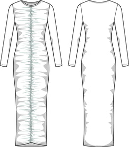 Midi Dress Long Sleeves Ruched Sewing Pattern - PDF