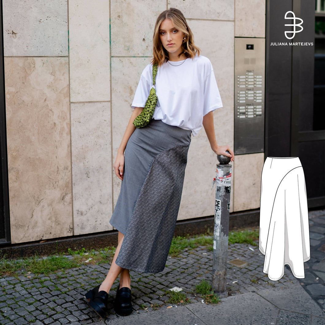 Asymmetric Midi Skirt Sewing Pattern - PDF