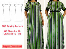 Load image into Gallery viewer, Short Cuff Sleeve Maxi Dress Sewing Pattern - PDF