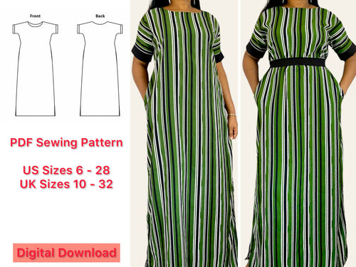 Short Cuff Sleeve Maxi Dress Sewing Pattern - PDF