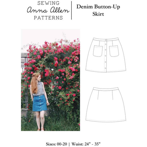 Denim Button Up Skirt PDF - Sizes 00-20