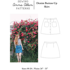 Denim Button Up Skirt PDF - Sizes 00-20
