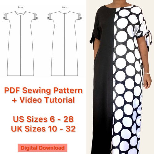 Two Tone Maxi Dress Sewing Pattern - PDF